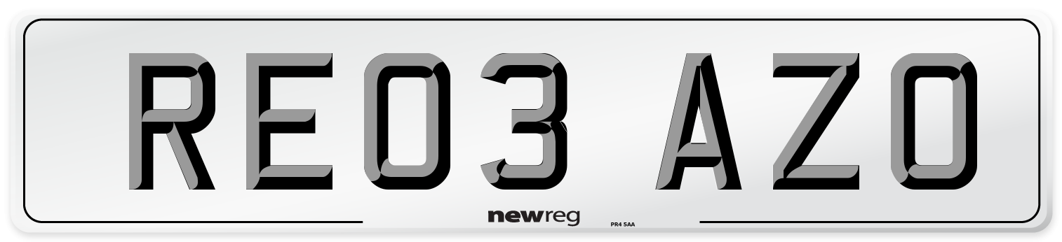 RE03 AZO Number Plate from New Reg